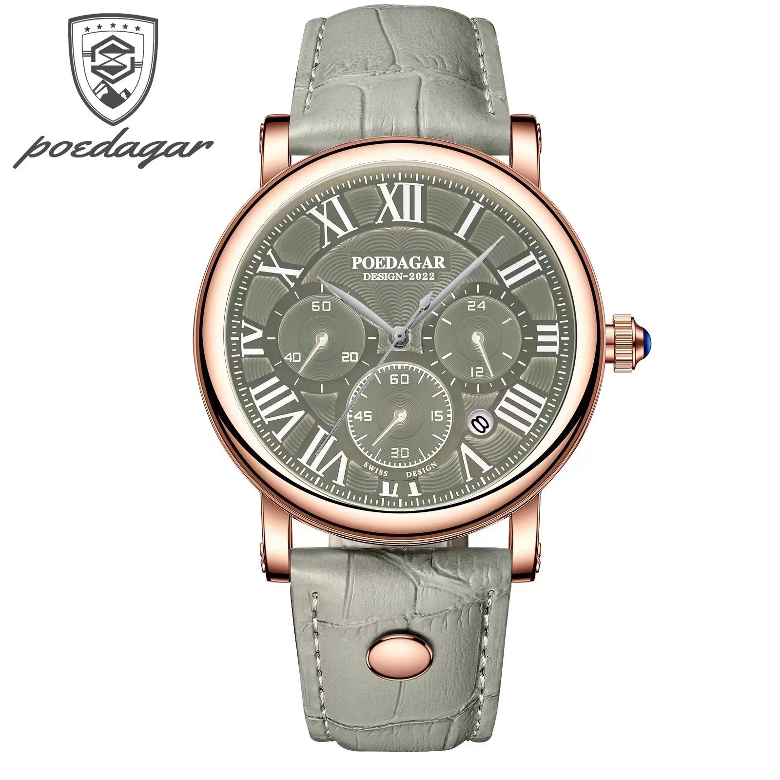 POEDAGAR Top Luxury Watches For Men Chronograph Date Man Quartz Watch Waterproof Leather Fashion Business Men's Wristwatch Reloj
