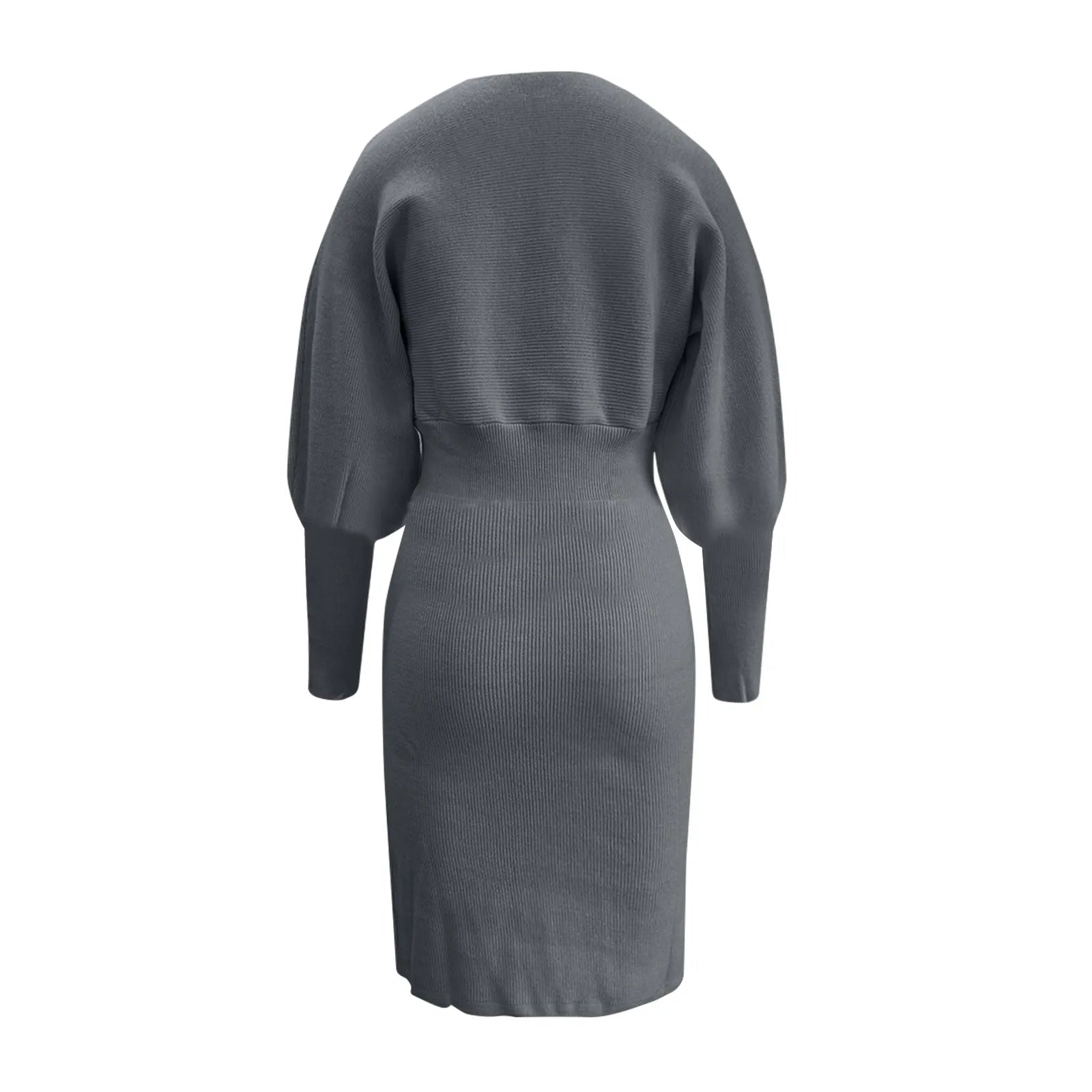 Women Dress Solid Color Knitted Dresses Woolen Round Neck Long Sleeved Waist Cinching Slimming Hip Hugging Midi Dress ropa mujer