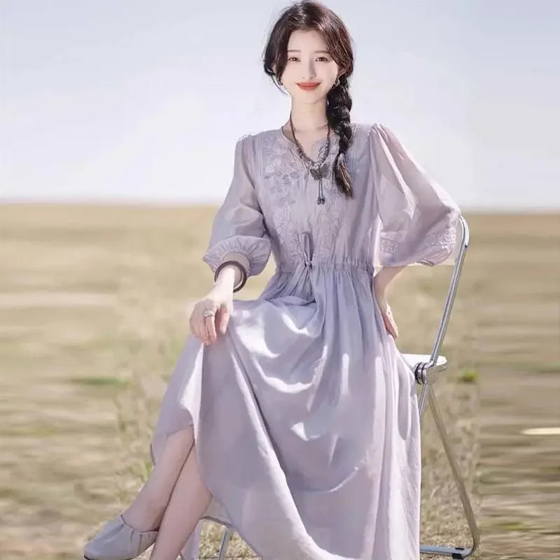 Embroidered Dress for Women in Summer 2025 New Style Loose Mid-length Skirt