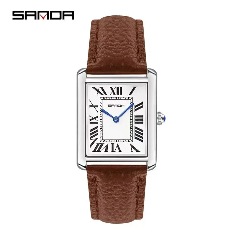SANDA 9031/1108 Luxury Couple Quartz Watches for Men & Women, Waterproof Sport Casual Watch, Scratch Resistant Leather Strap