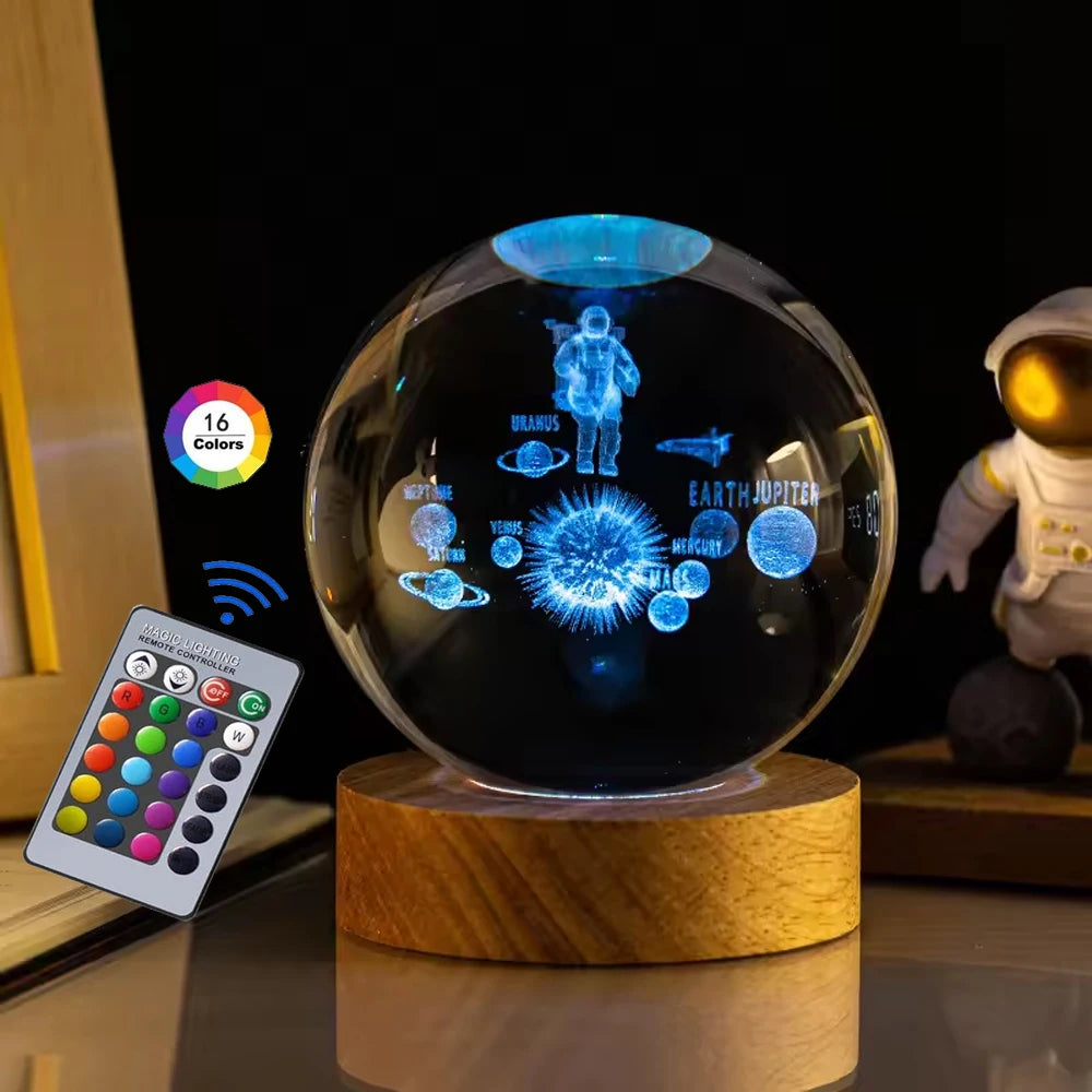 Hot 6cm 3D Crystal Ball Stitch 16 colors can be remotely controlled Crystal Planet Night Light Laser Carving Children's Gifts