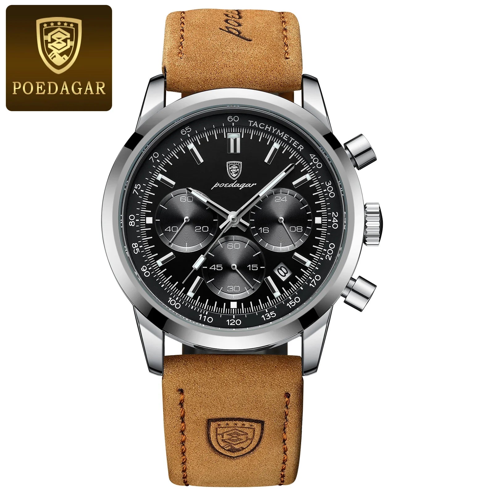 POEDAGAR Top Brand Men's Quartz Watch Waterproof Luminous Chronograph Military Man Watch Luxury Fashion Leather Watches For Men