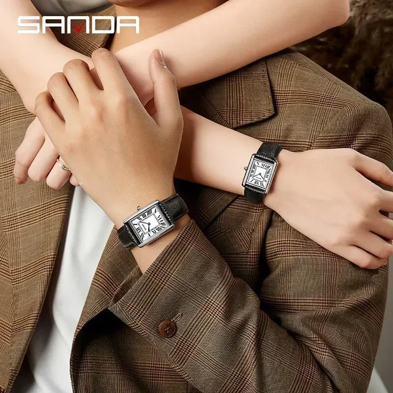 SANDA 9031/1108 Luxury Couple Quartz Watches for Men & Women, Waterproof Sport Casual Watch, Scratch Resistant Leather Strap