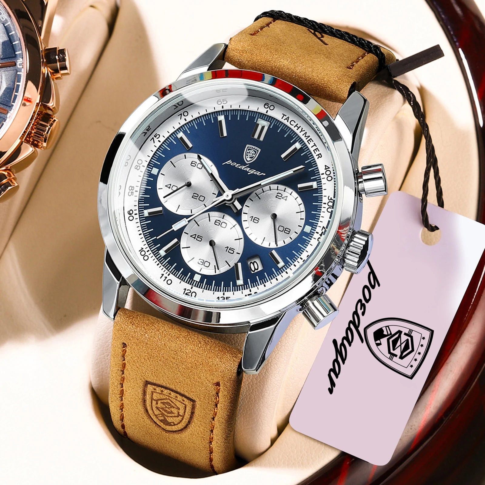 POEDAGAR Top Brand Men's Quartz Watch Waterproof Luminous Chronograph Military Man Watch Luxury Fashion Leather Watches For Men