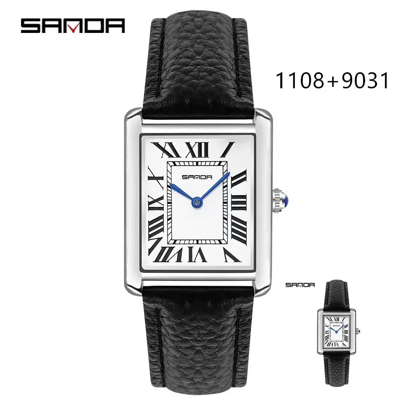 SANDA 9031/1108 Luxury Couple Quartz Watches for Men & Women, Waterproof Sport Casual Watch, Scratch Resistant Leather Strap