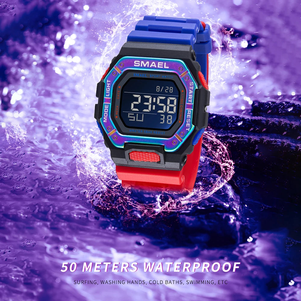 SAMEL Classic Digital Watch Men Fashion Rectangle Waterproof 50M Japan Movement Chronograph Men's Watches Alarm Clock 8059