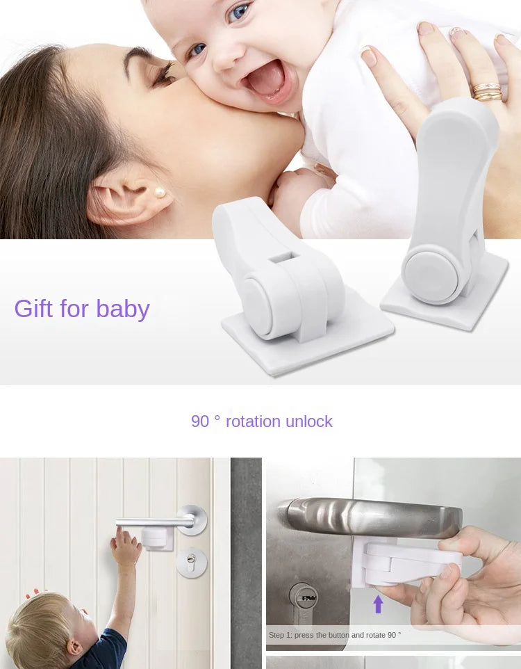 Universal Door Lever Lock Child Baby Safety Lock Rotation Proof Professional Door Adhesive Security Latch Multi-functional (Safety)