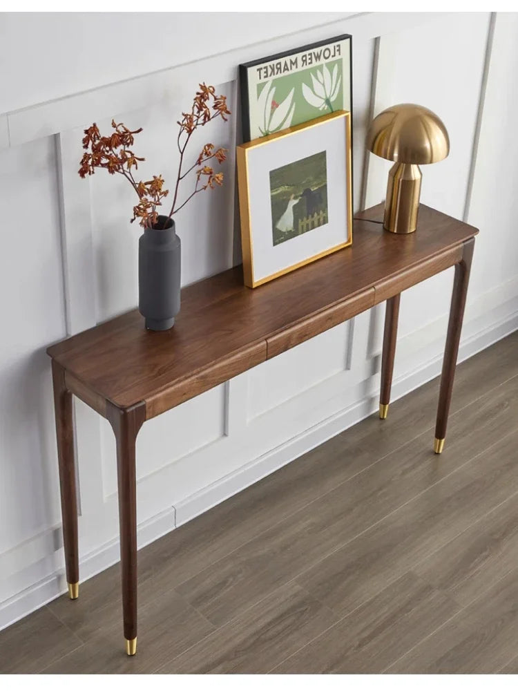 Nordic Black Walnut Solid Wood Console Table Luxury Entrance Drawer Narrow Table Living Room Wooden Cabinet Home Furniture
