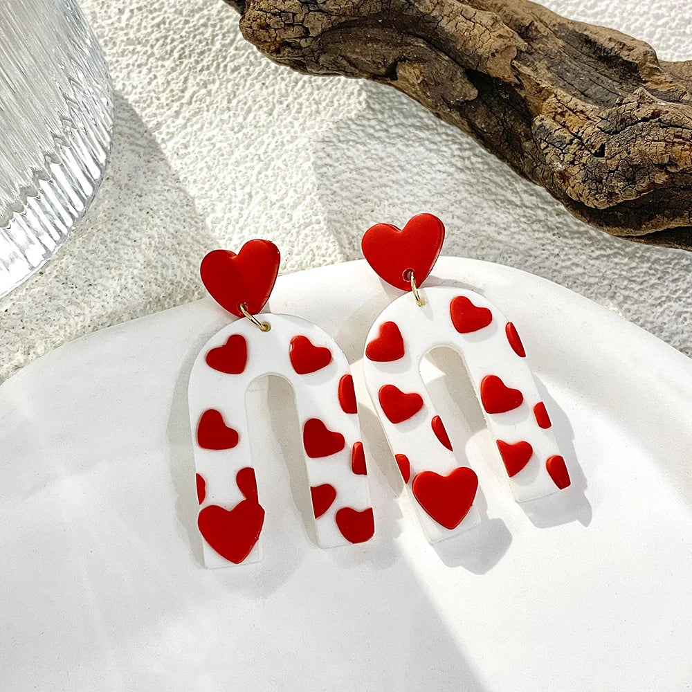 AENSOA Lightweight Sweet Red Pink Love Heart Lips Flower Polymer Clay Earrings for Women Girl Handmade Valentine's Day Jewelry