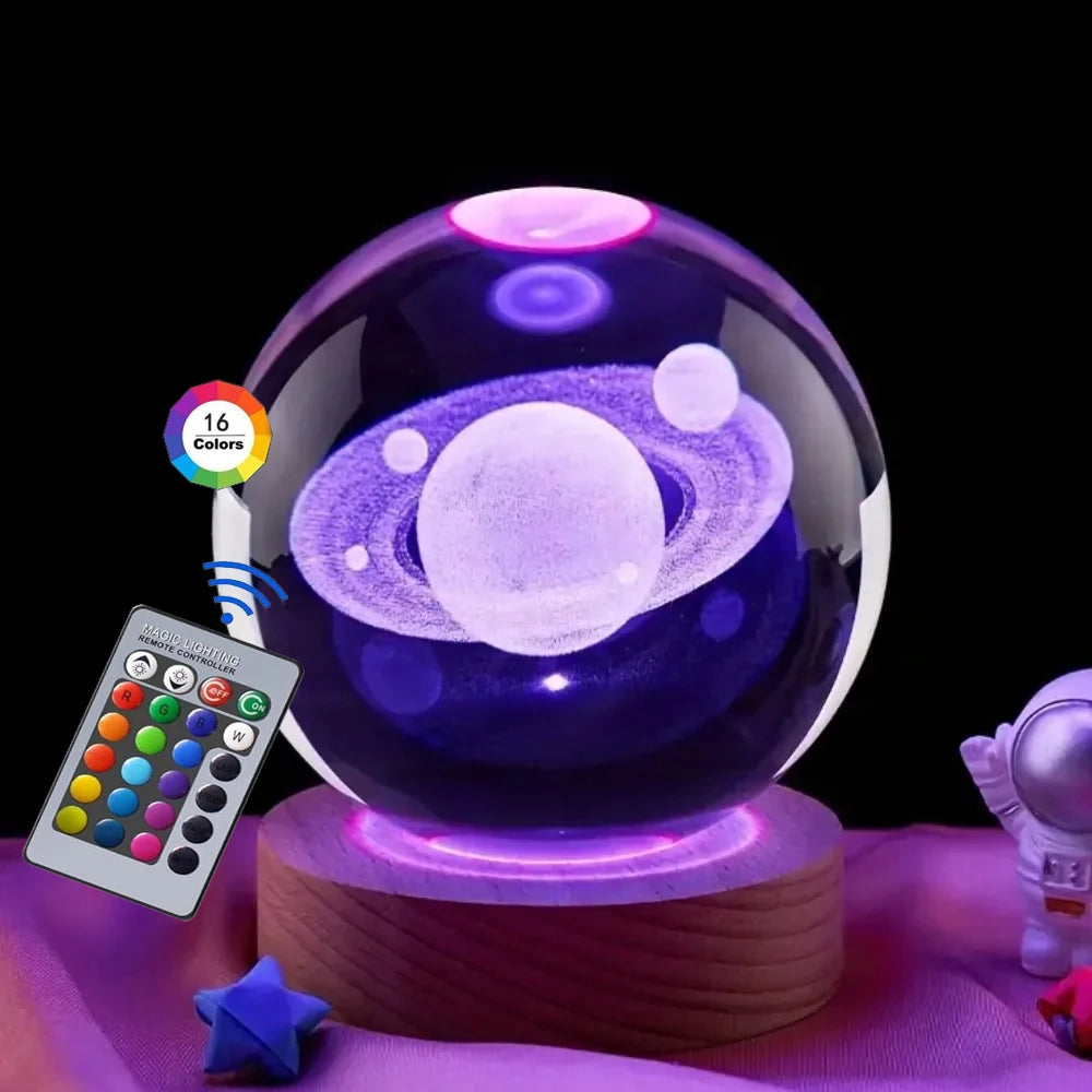 Hot 6cm 3D Crystal Ball Stitch 16 colors can be remotely controlled Crystal Planet Night Light Laser Carving Children's Gifts