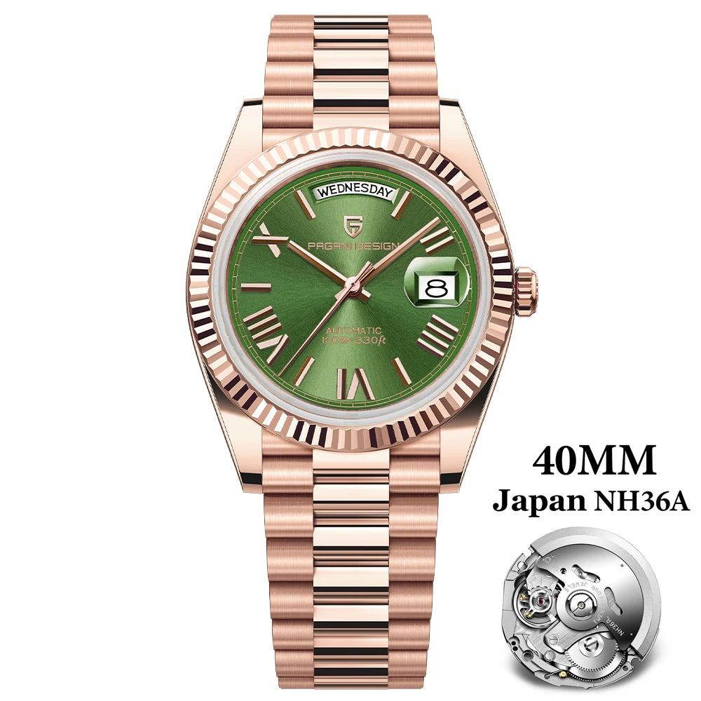 PAGANI DESIGN DD40 Gold White Date Week Luxury Automatic Watches Men TMI NH36A AR Sapphire crystal Mechanical Wristwatch For Men
