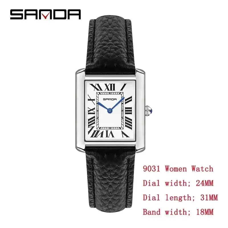 SANDA 9031/1108 Luxury Couple Quartz Watches for Men & Women, Waterproof Sport Casual Watch, Scratch Resistant Leather Strap