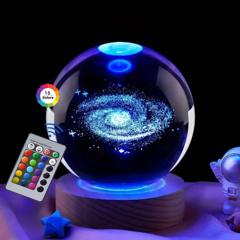 Hot 6cm 3D Crystal Ball Stitch 16 colors can be remotely controlled Crystal Planet Night Light Laser Carving Children's Gifts