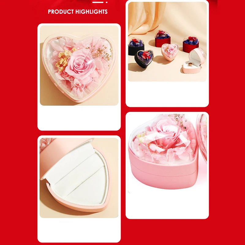 1 Pcs 7.1x6.2x6.5cm Pink/deep Bule Valentine's Day Dried Flower Ring Pendant Box 520 Propose Ring Box Jewelry Storage