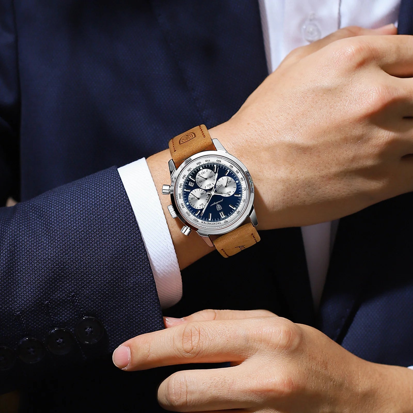 POEDAGAR Top Brand Men's Quartz Watch Waterproof Luminous Chronograph Military Man Watch Luxury Fashion Leather Watches For Men