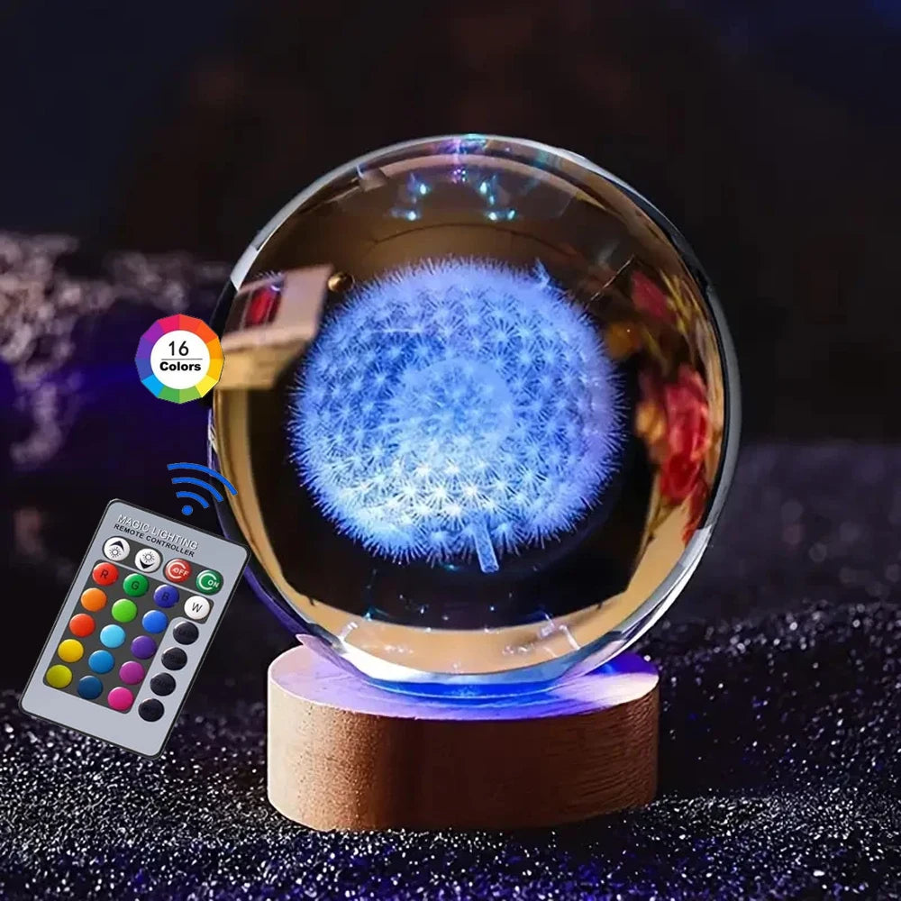 Hot 6cm 3D Crystal Ball Stitch 16 colors can be remotely controlled Crystal Planet Night Light Laser Carving Children's Gifts