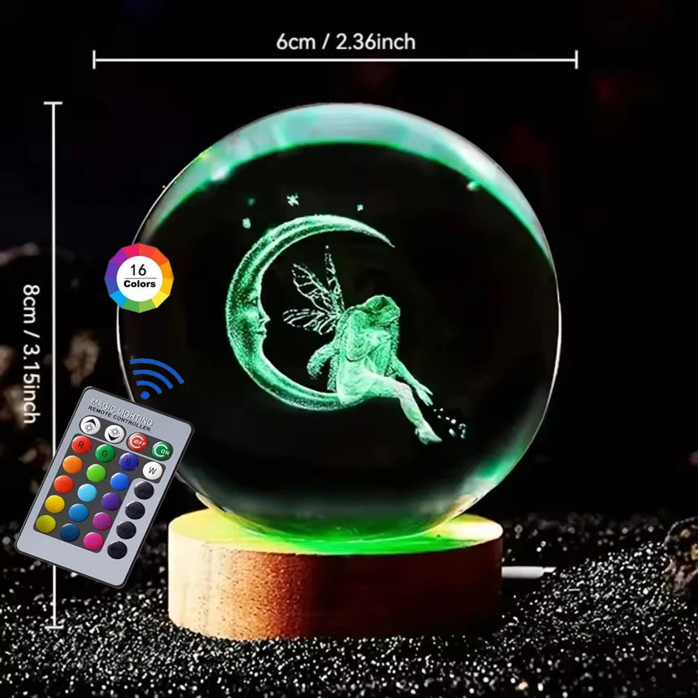 Hot 6cm 3D Crystal Ball Stitch 16 colors can be remotely controlled Crystal Planet Night Light Laser Carving Children's Gifts