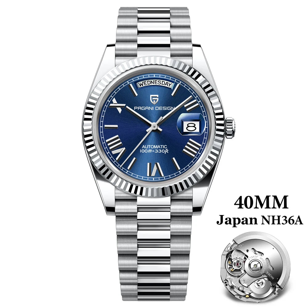 PAGANI DESIGN DD40 Gold White Date Week Luxury Automatic Watches Men TMI NH36A AR Sapphire crystal Mechanical Wristwatch For Men