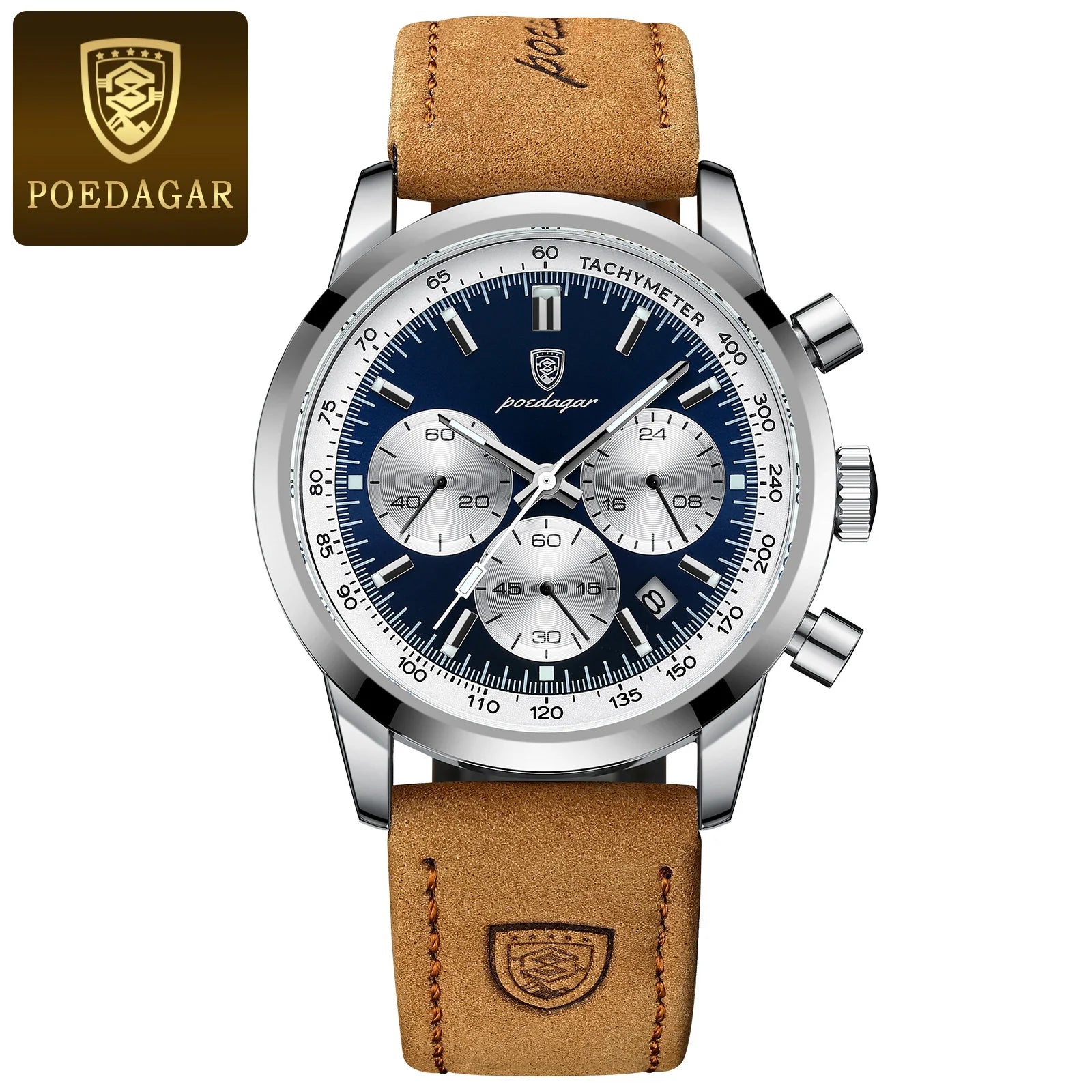 POEDAGAR Top Brand Men's Quartz Watch Waterproof Luminous Chronograph Military Man Watch Luxury Fashion Leather Watches For Men