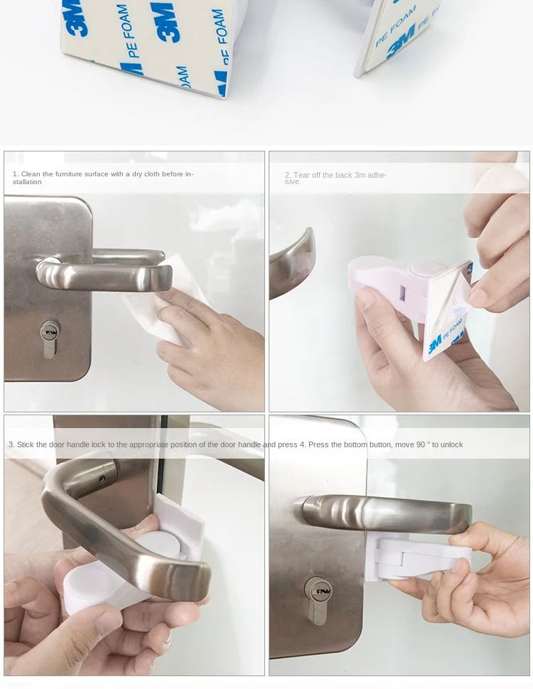 Universal Door Lever Lock Child Baby Safety Lock Rotation Proof Professional Door Adhesive Security Latch Multi-functional (Safety)