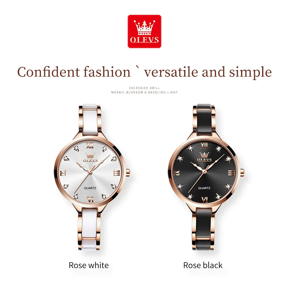 OLEVS 5872 Luxury Women's Watches Elegant Fashion Ceramic strip Waterproof Japan Imports Quartz Watch Dress Lady Watch Simple