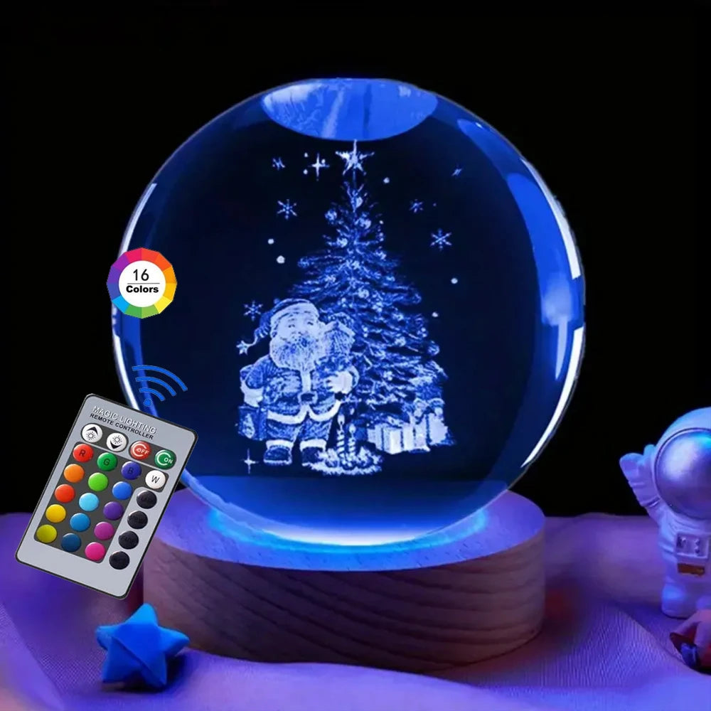 Hot 6cm 3D Crystal Ball Stitch 16 colors can be remotely controlled Crystal Planet Night Light Laser Carving Children's Gifts