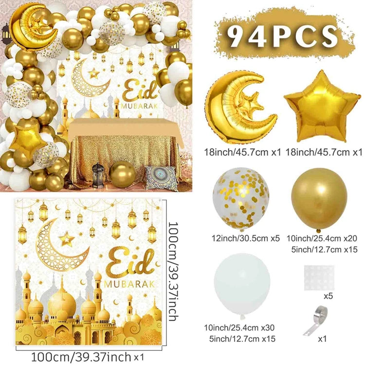 Eid Mubarak Green Gold Balloon Garland Arch Ramadan Kareem Decorations For Home 2025 Aid Moubarak Islamic Festival Party Decor