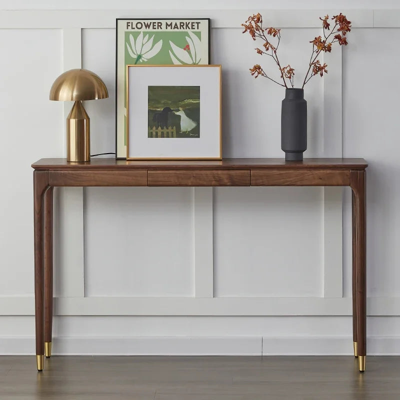 Nordic Black Walnut Solid Wood Console Table Luxury Entrance Drawer Narrow Table Living Room Wooden Cabinet Home Furniture