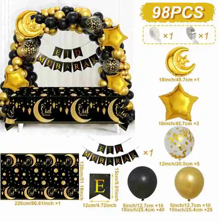 Eid Mubarak Green Gold Balloon Garland Arch Ramadan Kareem Decorations For Home 2025 Aid Moubarak Islamic Festival Party Decor