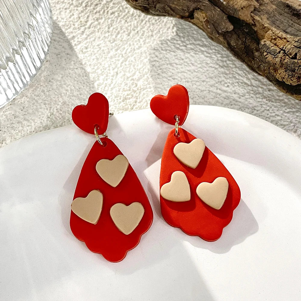 AENSOA Lightweight Sweet Red Pink Love Heart Lips Flower Polymer Clay Earrings for Women Girl Handmade Valentine's Day Jewelry
