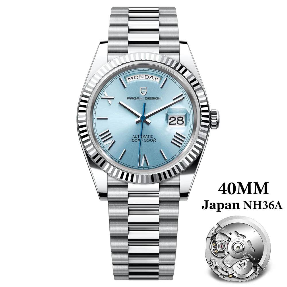 PAGANI DESIGN DD40 Gold White Date Week Luxury Automatic Watches Men TMI NH36A AR Sapphire crystal Mechanical Wristwatch For Men