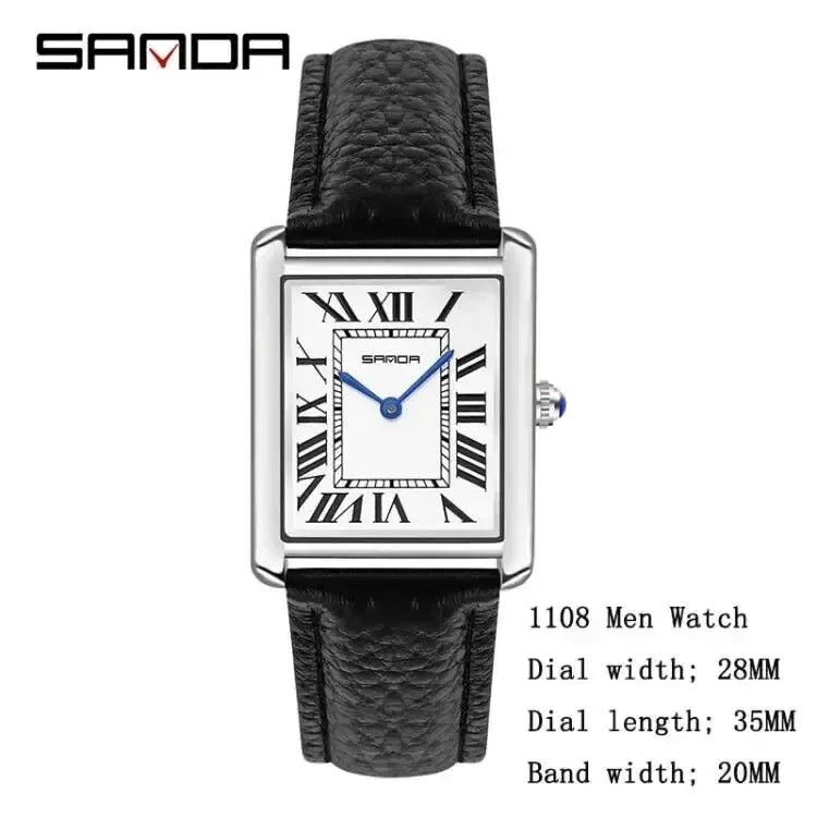 SANDA 9031/1108 Luxury Couple Quartz Watches for Men & Women, Waterproof Sport Casual Watch, Scratch Resistant Leather Strap