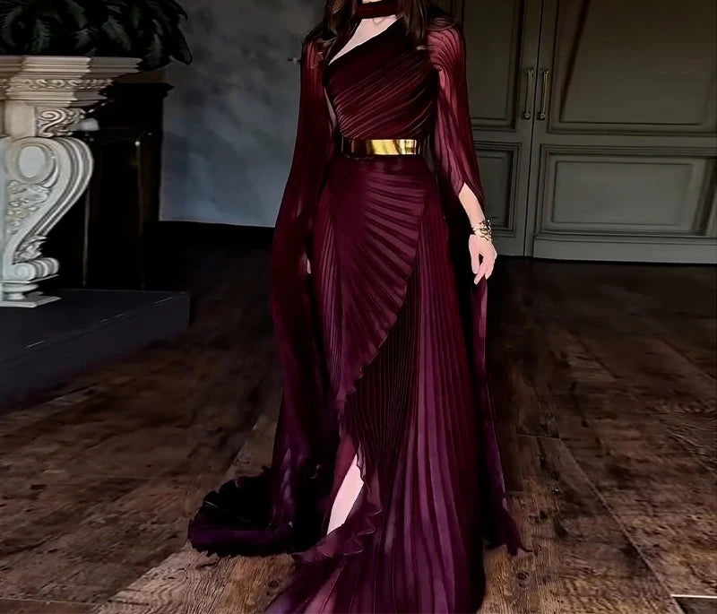 Women's Dresses Temperament Fashion 2025 Autumn New Batwing Sleeve Shawl Split Elegant Party Vestidos Evening Long Dress