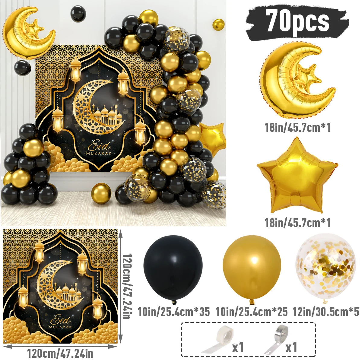 Eid Mubarak Green Gold Balloon Garland Arch Ramadan Kareem Decorations For Home 2025 Aid Moubarak Islamic Festival Party Decor