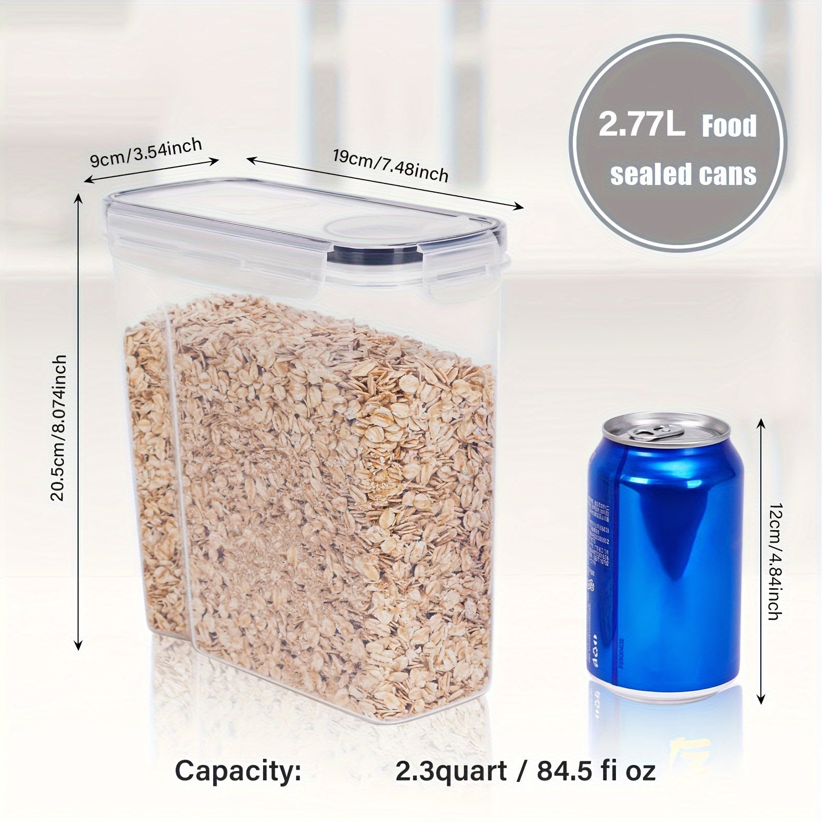 2/4 Pack Cereal Storage Containers | Plastic Airtight Food Storage Containers 2.5L/88 Oz for Cereal, Snacks And Sugar, Black, Multipurpose Use, Dishwasher Safe, Latch Closure