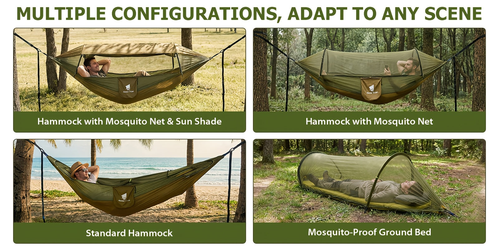 GEERTOP 3in 1 Outdoor Hammock with Mosquito Net Sun Shelter, Double Sleep Rest Camping Hammock for Backpacking Travel Garden Park