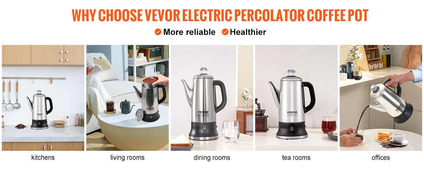 SucceBuy 12-Cup Electric Percolator Coffee Pot 304 Stainless Steel Coffee Percolator with Keep Warm Function