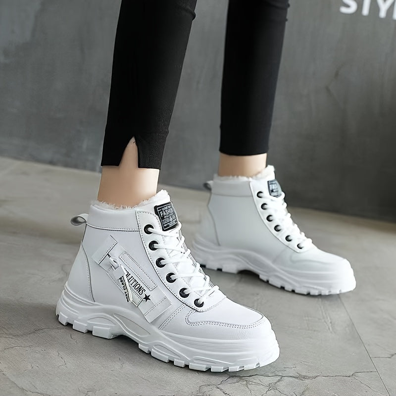Women'S Winter High-Top Boots - Warm Fleece-Lined Ankle Boots with Thick Sole, Lace-Up Casual Style, &, Perfect for Cold Weather Comfort, Winter Boots