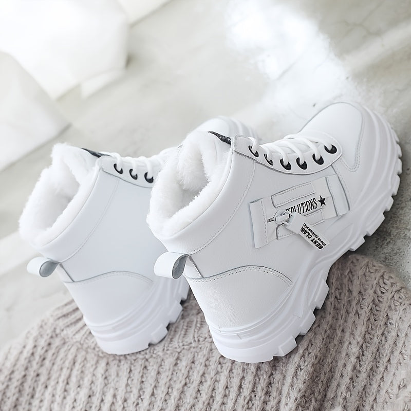 Women'S Winter High-Top Boots - Warm Fleece-Lined Ankle Boots with Thick Sole, Lace-Up Casual Style, &, Perfect for Cold Weather Comfort, Winter Boots