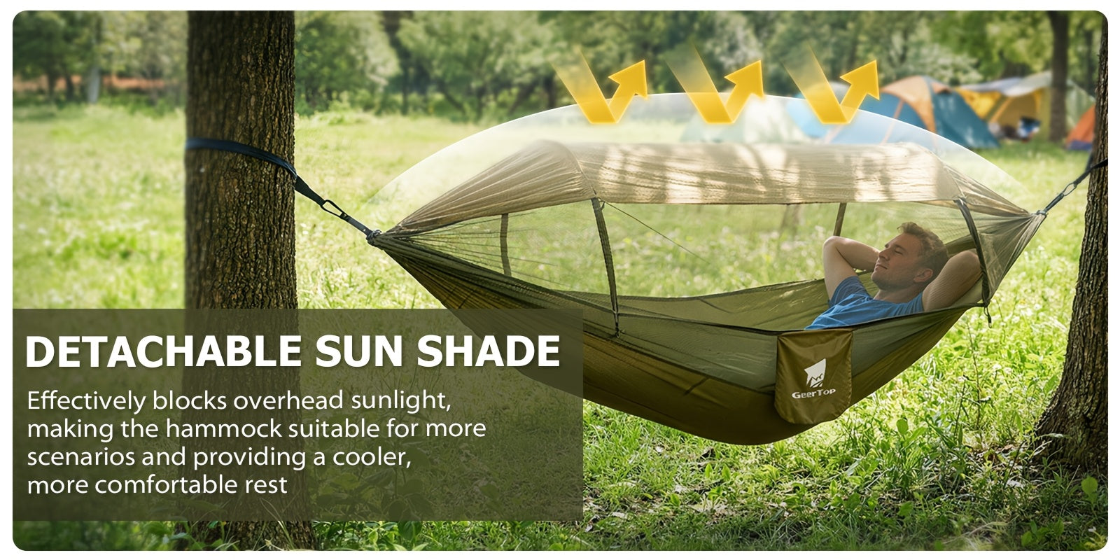 GEERTOP 3in 1 Outdoor Hammock with Mosquito Net Sun Shelter, Double Sleep Rest Camping Hammock for Backpacking Travel Garden Park