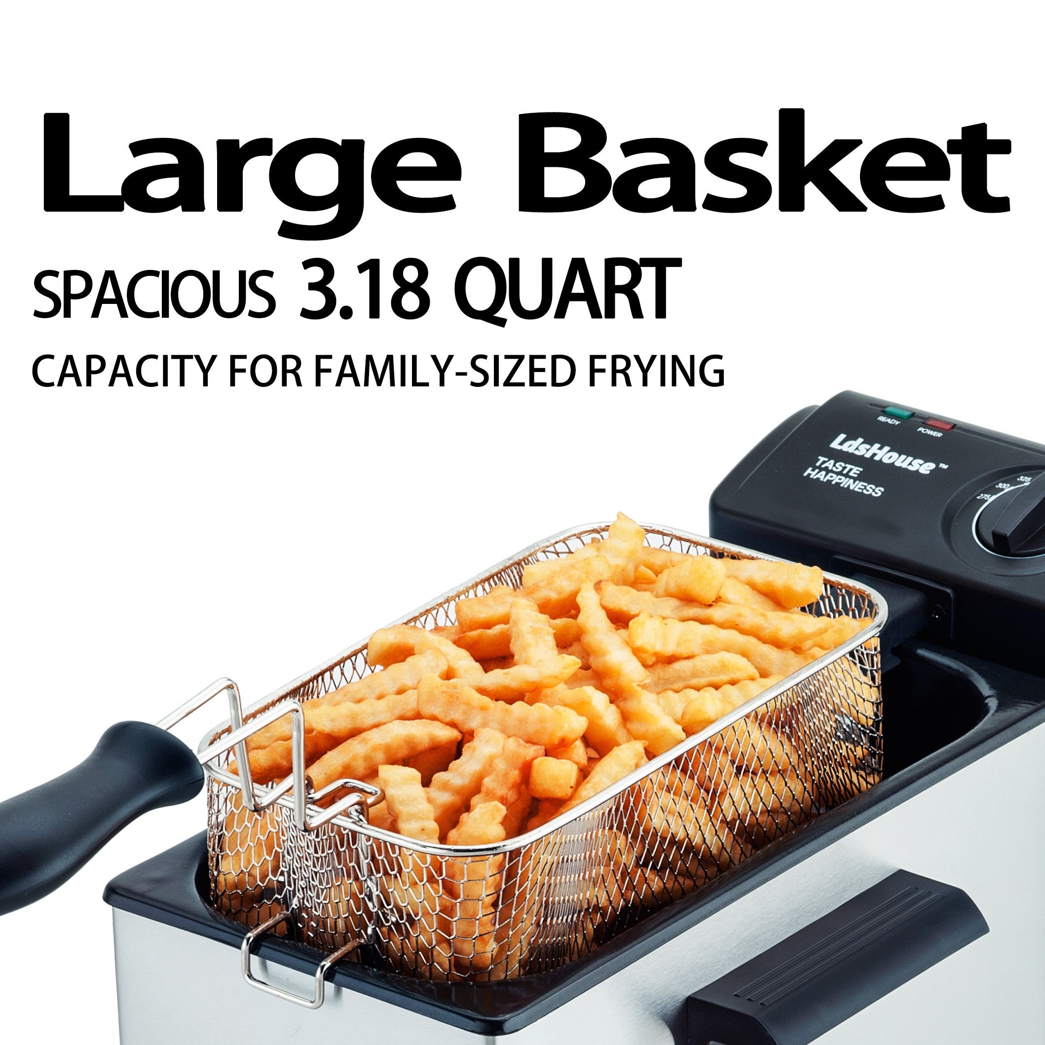 Ldshouse Professional Grade Electric Deep Fryer with Basket & Removable Lid with View Window, 1800 Watts, 9 Cups / 3.5 Liters Oil Capacity, Stainless Steel for Home Cooking