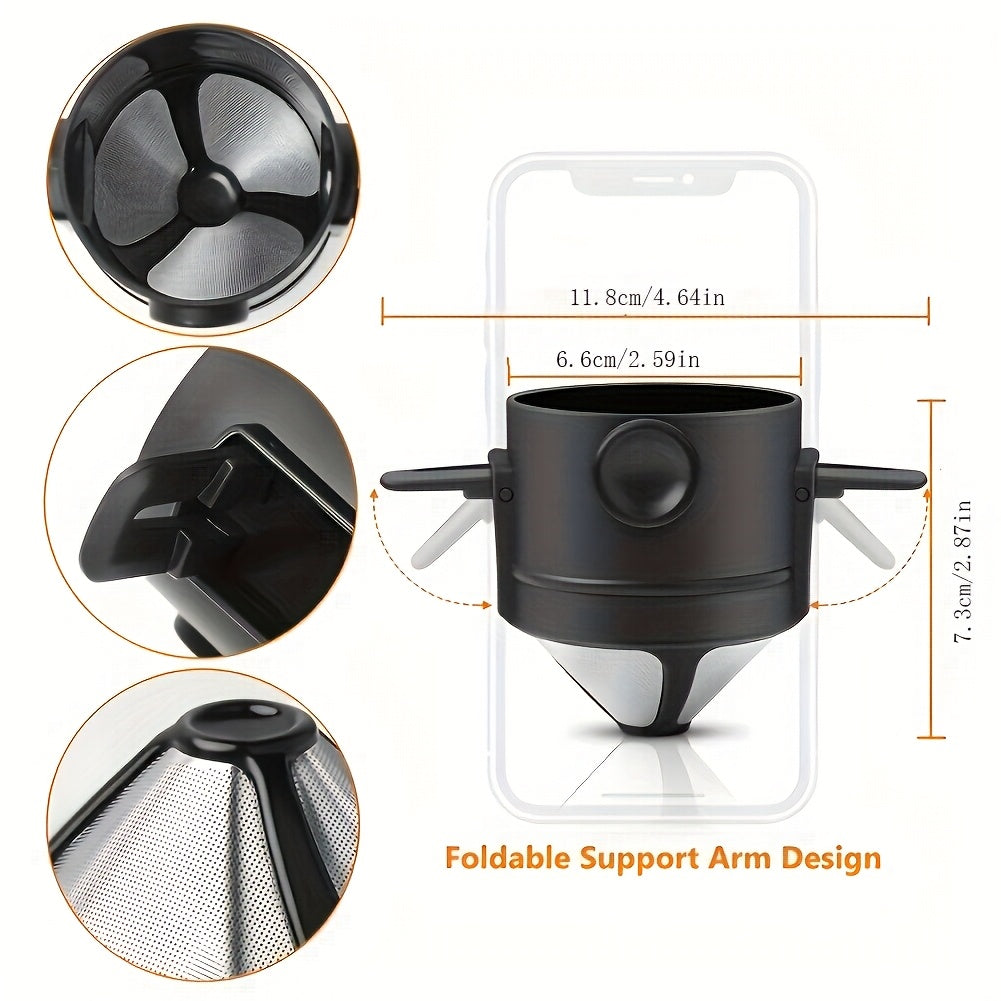 Pour Over Coffee Filter Folding Portable Reusable Stainless Steel Drip Coffee Tea Holder Infuser Coffee Dripper Black