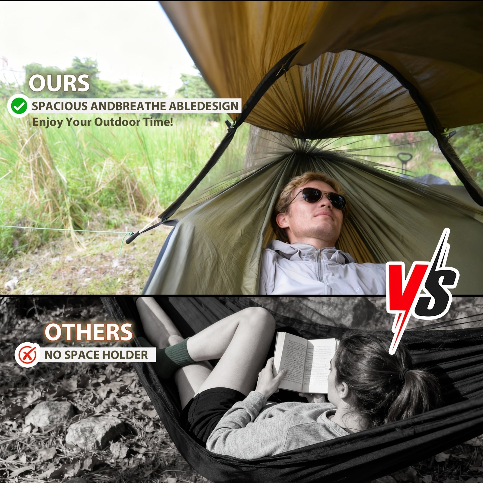 GEERTOP 3in 1 Outdoor Hammock with Mosquito Net Sun Shelter, Double Sleep Rest Camping Hammock for Backpacking Travel Garden Park