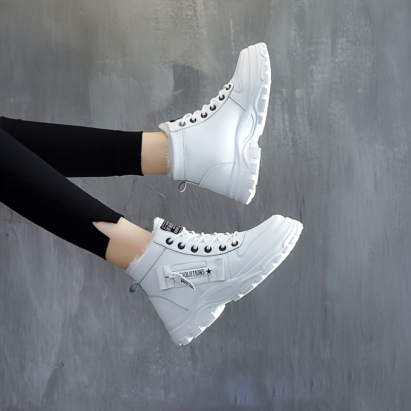 Women'S Winter High-Top Boots - Warm Fleece-Lined Ankle Boots with Thick Sole, Lace-Up Casual Style, &, Perfect for Cold Weather Comfort, Winter Boots