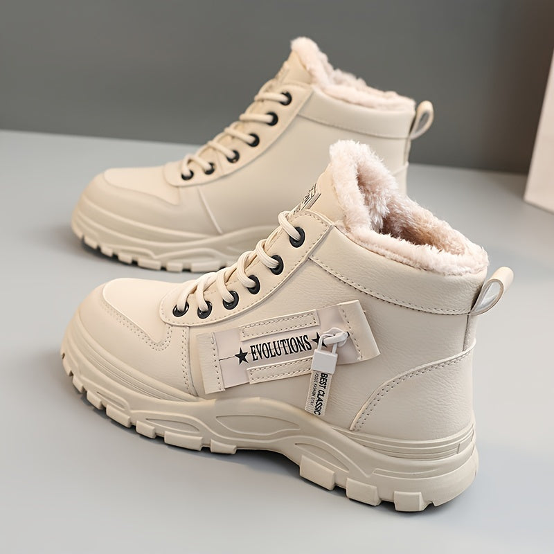 Women'S Winter High-Top Boots - Warm Fleece-Lined Ankle Boots with Thick Sole, Lace-Up Casual Style, &, Perfect for Cold Weather Comfort, Winter Boots
