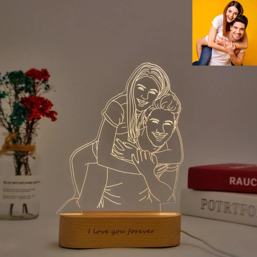 Personalized Gift Photo 3D Lamp Customized Wedding Anniversary Valentines Day Gift Night Light Picture Text Engraving Gift