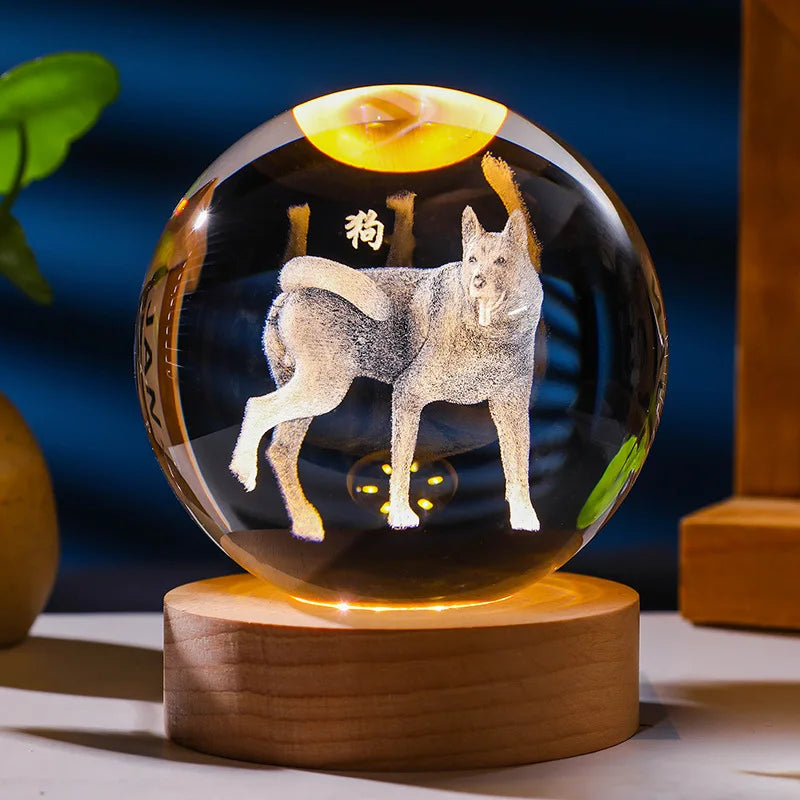 12 Constellations 12 Zodiac Signs 6cm 8cm Solar System Moon Saturn Planet Sphere 3D Laser Engraved Crystal Ball LED Light