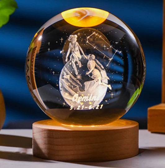 12 Constellations 12 Zodiac Signs 6cm 8cm Solar System Moon Saturn Planet Sphere 3D Laser Engraved Crystal Ball LED Light