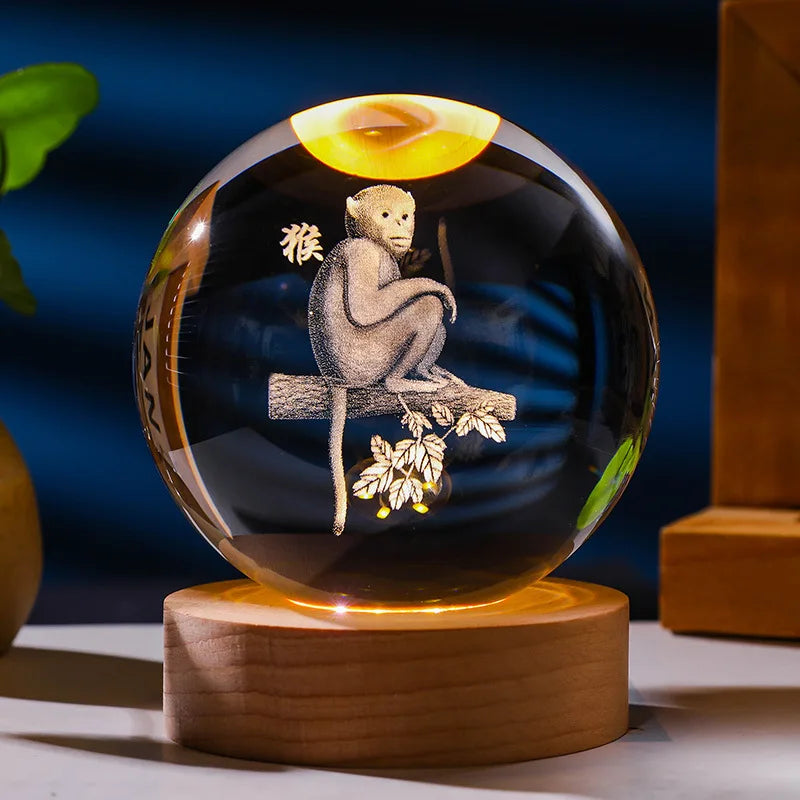 12 Constellations 12 Zodiac Signs 6cm 8cm Solar System Moon Saturn Planet Sphere 3D Laser Engraved Crystal Ball LED Light