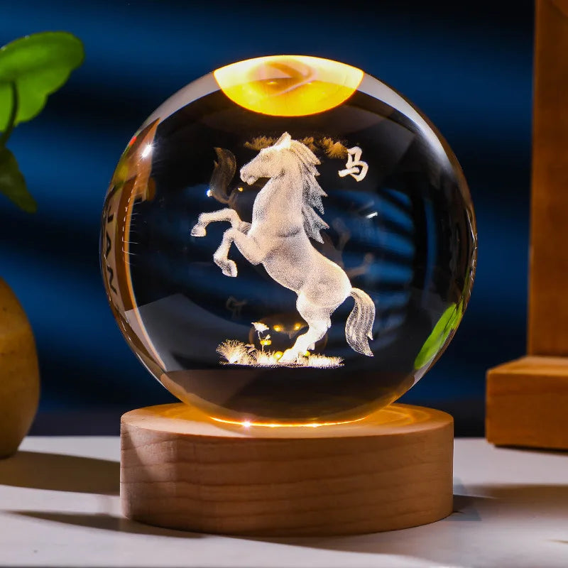 12 Constellations 12 Zodiac Signs 6cm 8cm Solar System Moon Saturn Planet Sphere 3D Laser Engraved Crystal Ball LED Light